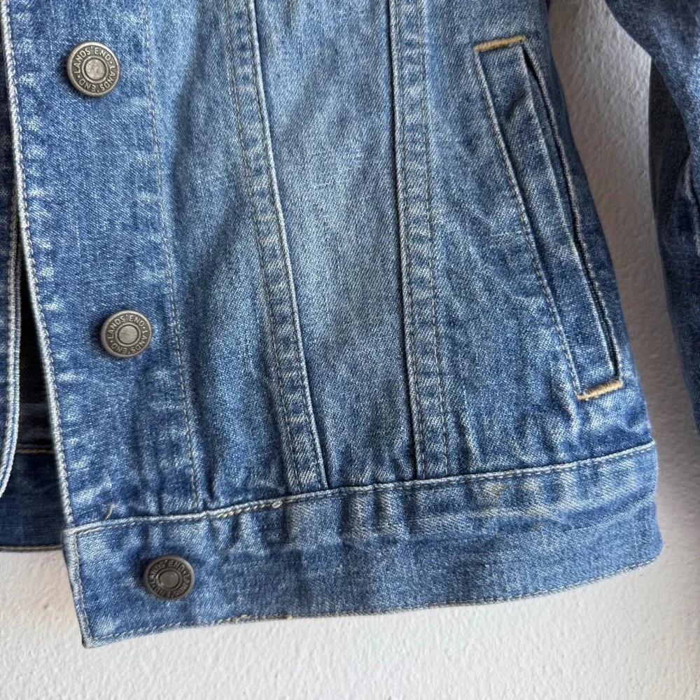 Lands End Kids Size 8 Blue Denim Jean Jacket Cotton Trucker Button Front